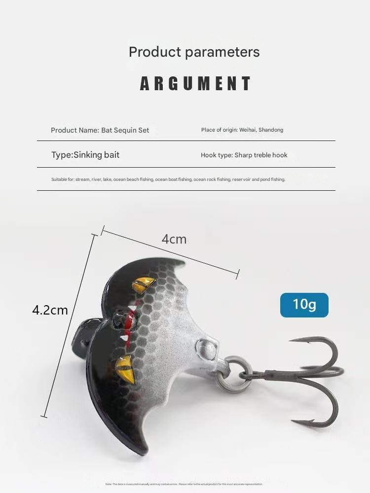 5-pack of bat lures, VIB long-cast spinners, V metallic spinners, T-plate lures, biomimetic.