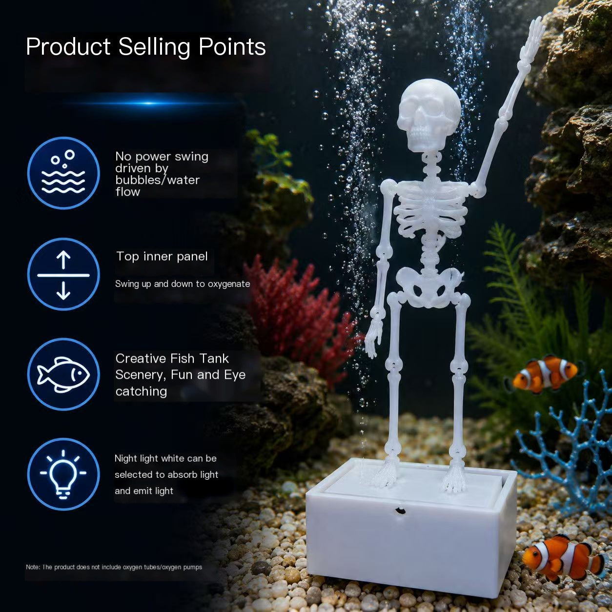 Creative Skull Aquarium Ornament: Dancing/Swaying Movable Aeration Decoration (Requires 4–5mm Air Tubing)