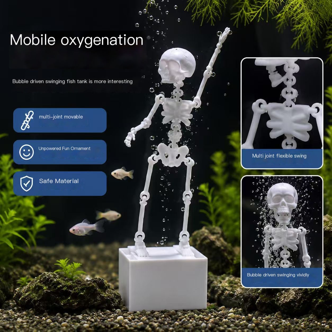 Creative Skull Aquarium Ornament: Dancing/Swaying Movable Aeration Decoration (Requires 4–5mm Air Tubing)