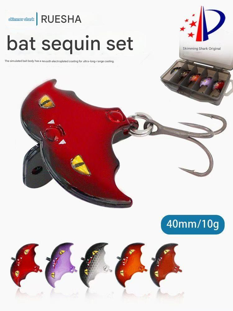 5-pack of bat lures, VIB long-cast spinners, V metallic spinners, T-plate lures, biomimetic.