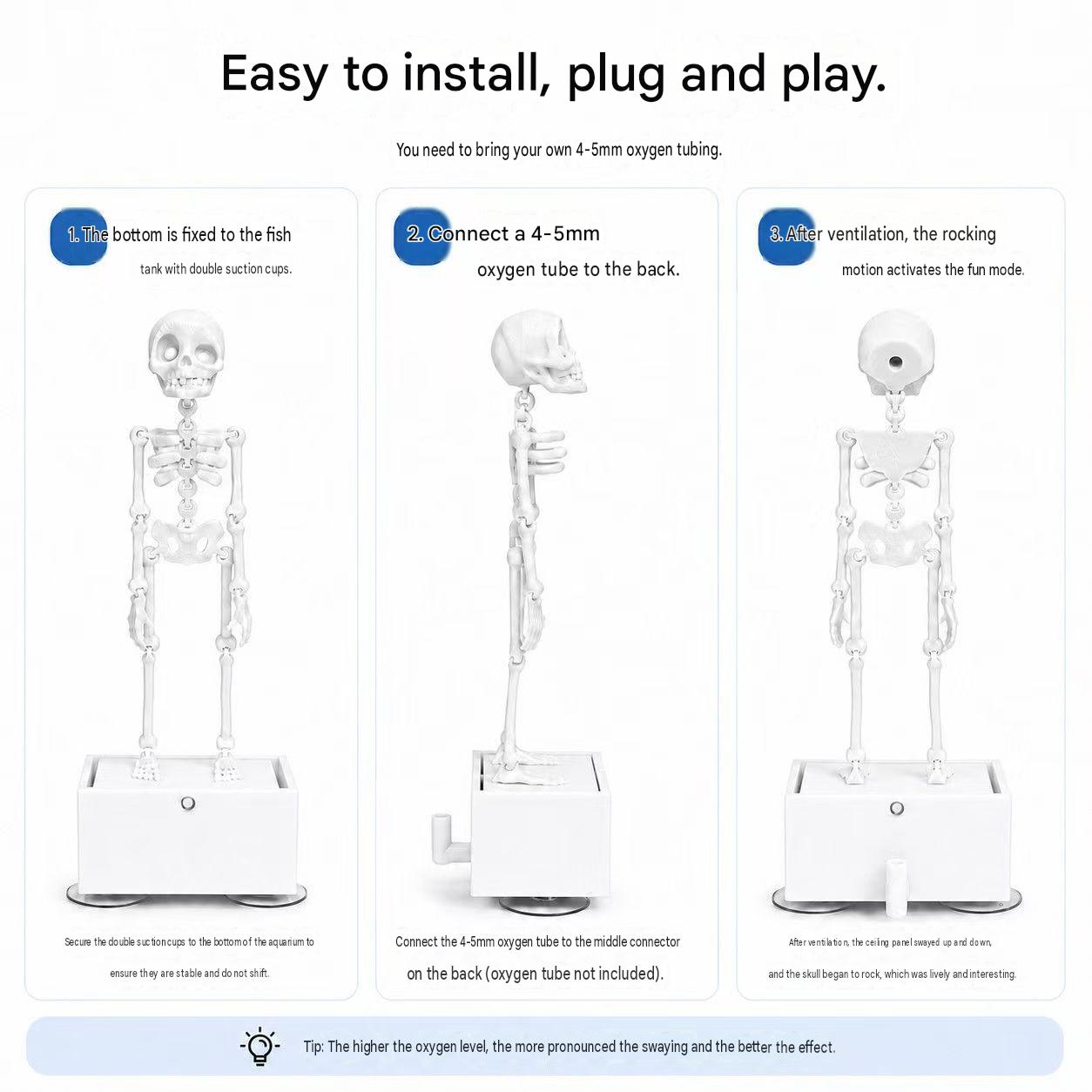 Creative Skull Aquarium Ornament: Dancing/Swaying Movable Aeration Decoration (Requires 4–5mm Air Tubing)