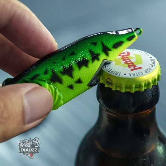 Lure bottle opener, magnetic portable beer bottle opener, bottle opener, artificial lure, refrigerator magnet, ornament.
