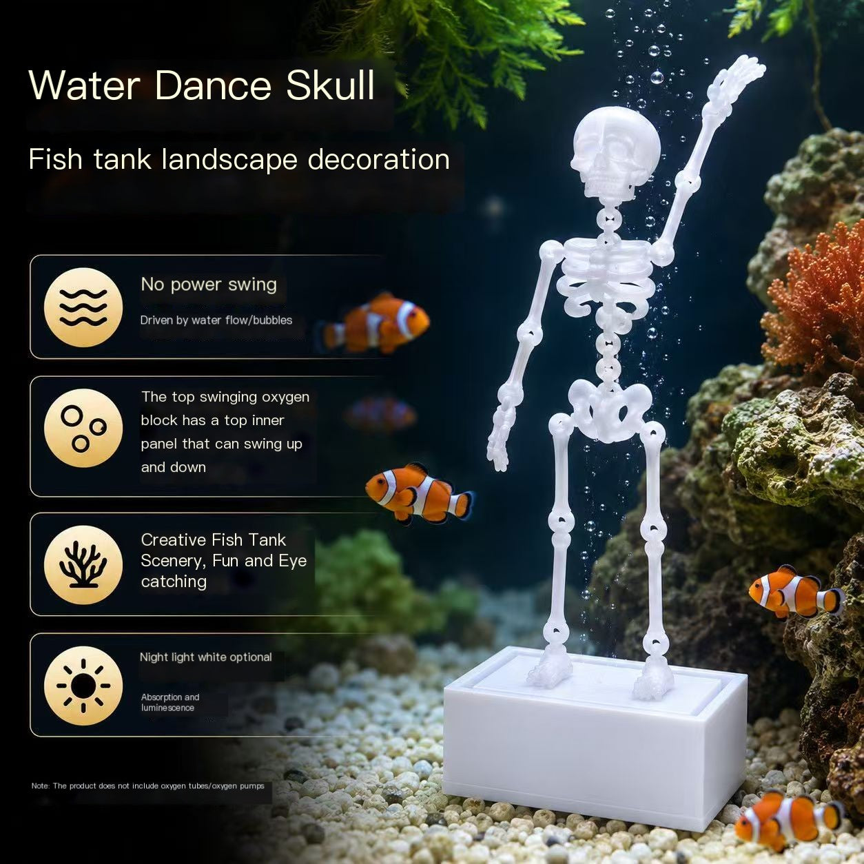 Creative Skull Aquarium Ornament: Dancing/Swaying Movable Aeration Decoration (Requires 4–5mm Air Tubing)