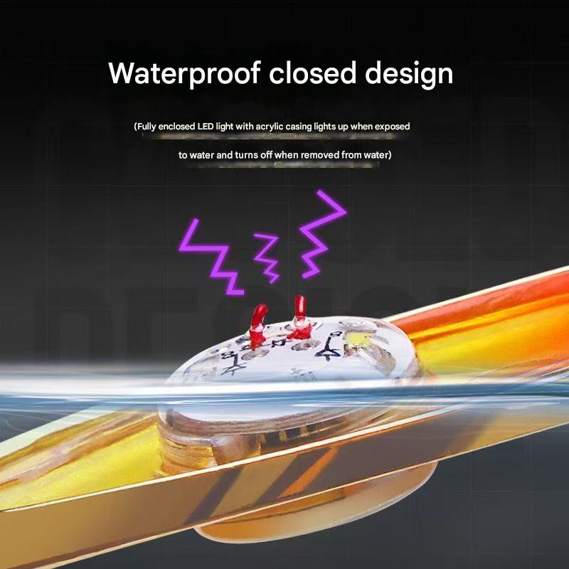 3D simulated fisheye light with oblique slices, metallic sequins, 3-color light changing, waterproof and sealed design.
